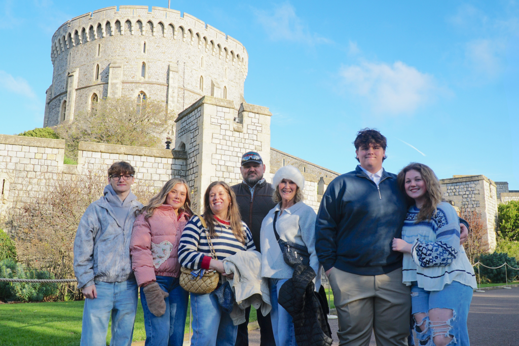 The family in front of Windsor Castle.