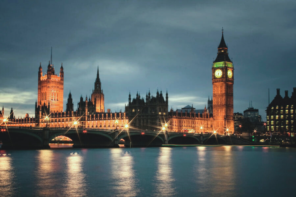 Big Ben illuminated at night — a timeless symbol of London’s magic after sunset.