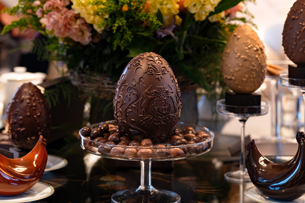 Artfully arranged chocolate eggs, a sweet highlight of Easter in the city.