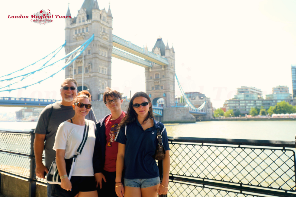 Enjoying a stop at Tower Bridge on a private London tour.
